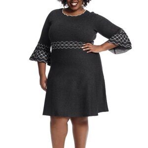 Gabby Skye Sweater Dress Gray White Knit Bell Sleeve 1X